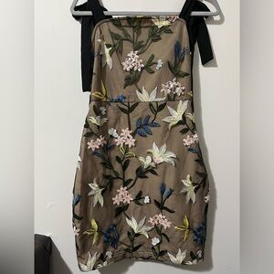 Floral Embroidered Tan Dress